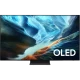 Samsung 83S90H Ultra HD 4K OLED televizyon, siyah çerçeveli tasarım; ekranda canlı mavi manzara görüntüsü.