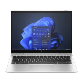 HP Elite x360 830 G11 970P5ET gümüş 2’si 1 arada laptop; açık ekran ve klavye görünümü