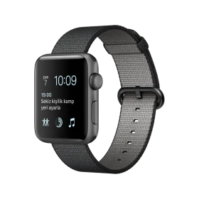 Apple Watch Series 2 42 mm uzay grisi alüminyum kasa ve siyah naylon örme kordonlu akıllı saat