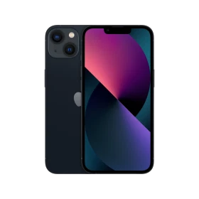 Siyah Apple iPhone 13 Mini akıllı telefon, ön ekran ve arka çift kamera tasarımıyla vitrin görünümü