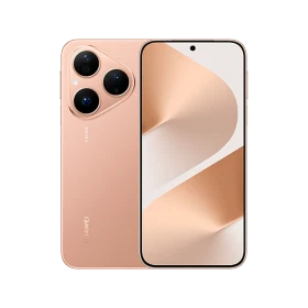 Huawei Pura 80 altın renk akıllı telefonun ön ve arka yüzü, üçlü arka kamera modülüyle vitrin görünümü