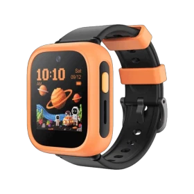 TCL Kids Watch K5 turuncu akıllı çocuk saati, siyah kayış ve renkli ekranıyla önden görünüm