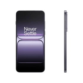 Gri OnePlus Nord 5 akıllı telefonun ön yüzü ve ince yan profili, geniş ekran tasarımıyla birlikte görünür