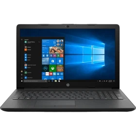HP 15-da2033nt 9HN16EA siyah iş ve ofis laptopu; Windows ekranı açık, önden klavye görünümüyle.