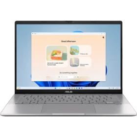 Asus Vivobook S14 M3407GA-SF004W gümüş ultrabook laptop ön ekranında tasarım arayüzü görünüyor