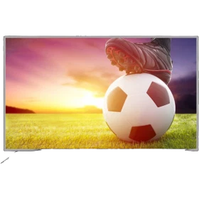 Axen AX65LEDE88 Ultra HD 4K LED televizyon, futbol topu ve gün batımı manzarası gösteren ekran