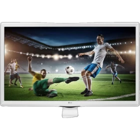 LG 24MT49U-WZ HD Ready LED TV, ekranda futbol sahnesi bulunan vitrin televizyonu, genel renk.