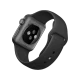 Apple Watch Sport 38 mm uzay grisi alüminyum kasa ve siyah spor kordonun arka görünümü