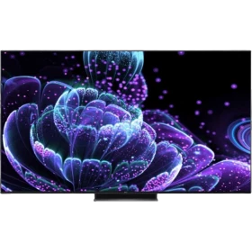 TCL 75C835 Ultra HD 4K LED televizyon, siyah çerçeveli ve renkli uzay temalı ekran görüntüsü.