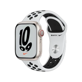 Apple Watch Nike Series 7 Cellular 41 mm yıldız ışığı alüminyum kasa ve beyaz Nike spor kordonlü akıllı saat