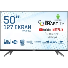 Onvo OV50F352 Ultra HD 4K LED televizyon, 50 inç siyah çerçeveli ve ayaklı Smart TV