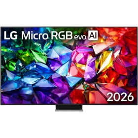 LG 86MRGB96B6B Ultra HD 4K TV, renkli kristal desenli ekranı ve siyah çerçevesiyle önden görünür