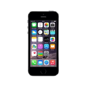 Apple iPhone 5 siyah akıllı telefon, önden görünüm; ana ekran uygulama ikonlarıyla vitrin çekimi