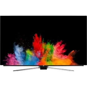 Beko B55 OLED 9890 5B Ultra HD 4K TV, siyah ekranında renkli toz patlaması gösterimi