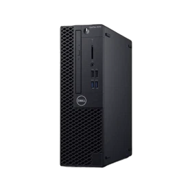 Dell Optiplex 3070 N506O3070SFF_U siyah kompakt kasa masaüstü bilgisayarın ön ve yan görünümü