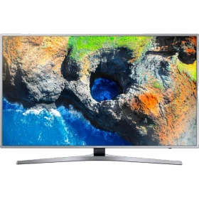 Samsung 55MU7400 Ultra HD 4K LED televizyon, ekranda renkli doğa manzarası ve ince çerçeve görünüyor