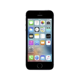 Apple iPhone SE siyah akıllı telefonun önden görünümü, ana ekran ikonları ve yuvarlak Ana Ekran düğmesiyle