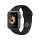 Apple Watch Series 3 38 mm siyah alüminyum kasa ve spor kordonlu akıllı saat, renkli ekranıyla önden görünüm