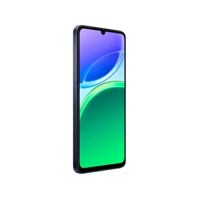 Vivo Y21 5G siyah akıllı telefon ön paneli; kavisli ekran ve renkli arayüz ekran görüntüsü.