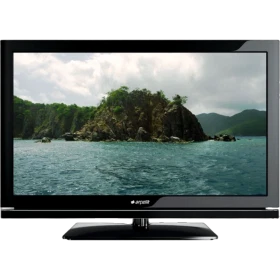 Arçelik A22-LB-X329 Full HD FHD LED TV, siyah tasarım ve deniz manzarası gösteren ekranıyla stant üzerinde