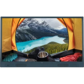 Vestel 32H9520M HD Ready LED TV, çadır içinden dağ ve turkuaz göl manzarası gösteren siyah ekran