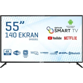 Önden görünen Onvo OV55351 Ultra HD 4K LED televizyon, 55 inç ekranlı akıllı TV