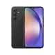 Siyah Samsung Galaxy A54 akıllı telefon, ön ekran ve üç kameralı arka yüz tasarımıyla vitrin görünümü