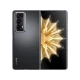 Siyah Honor Magic V2 akıllı telefonun önden ve arkadan görünümü, üçlü kamera tasarımıyla birlikte