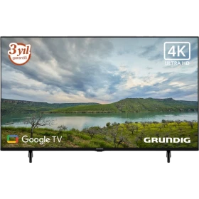 Grundig 55 GJU 7505 B Ultra HD 4K LED televizyon, manzara görüntülü siyah ekran ve ayak tasarımı
