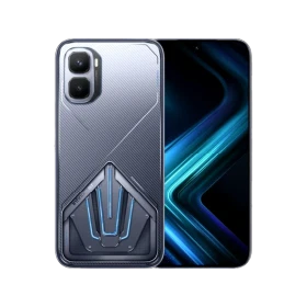 Infinix GT 50 Pro gri telefonun ön ve arka yüzü, kamerası ve ekranı birlikte gösteriliyor
