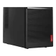 Lenovo V520 10NK0021TX siyah masaüstü bilgisayar kasası, delikli ön panel ve Lenovo logosuyla