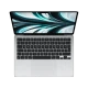Apple MacBook Air M2 13.6 inç gümüş laptop, açık ekranda üstten görünüm with keyboard and trackpad