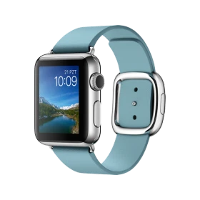 Apple Watch 38 mm paslanmaz çelik kasalı, kutup mavisi modern tokalı kayışlı akıllı saat