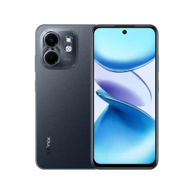 Infinix Smart 9 HD siyah akıllı telefon, ön ekran ve çift arka kamera tasarımıyla vitrin görünümü