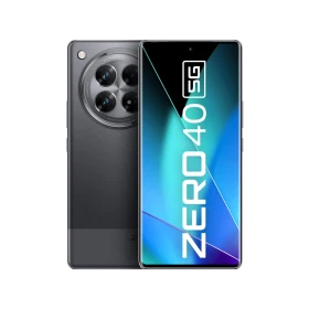 Infinix Zero 40 siyah akıllı telefon, önden ekran ve arkadan geniş kamera modülü görünümü