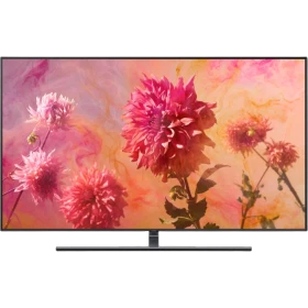 Samsung 55Q9FN Ultra HD 4K QLED televizyon, ekranda çiçekli canlı renkler ve ince çerçeve görünüyor