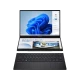Asus Zenbook DUO OLED UX8406CA-PZ208W siyah laptop: çift ekranlı tasarım ve klavye görünümleri açıkta