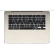 Apple MacBook Air M4 15.3 inç altın renkli laptop, üstten açık açıyla klavye ve geniş trackpad görünümü