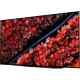 LG OLED77C9PLA Ultra HD 4K OLED TV, siyah çerçeveyle canlı kırmızı ve turuncu sahneleri gösteriyor