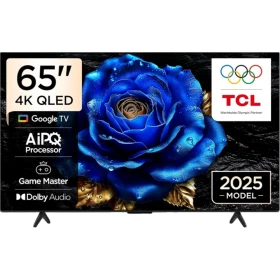 TCL 65T61C 65 inç Ultra HD 4K LED TV; mavi gül temalı ekran tasarımı ve 2025 model bilgisi.
