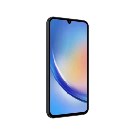Samsung Galaxy A34 siyah akıllı telefon, önden ekran görünümü ve damla çentikli tasarım