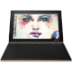 Lenovo Yoga Book 4G Android 6.x Marshmallow siyah tablet, açık menteşe ve ekranda renkli dünya görseli