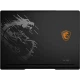 MSI Raider 16 HX B2WI-021TR siyah oyuncu laptop kapağında ejderha logosu ve Raider yazısı.