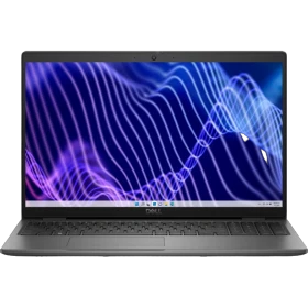 Dell Latitude 3540 N010L345014UBT10 gri iş ve ofis laptopu ekranında dalga desenleriyle.