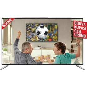 Vestel 65PF7575 Full HD LED televizyon, geniş ekranında futbol maçı izleyen iki taraftarın görüntüsüyle
