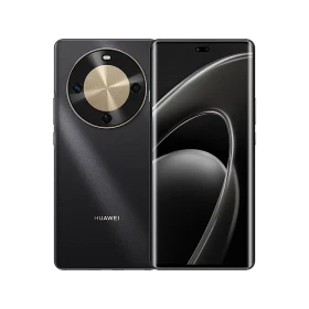 Huawei Enjoy 70X siyah akıllı telefon, ön ekran ve arka yuvarlak kamera modülüyle vitrin görünümü