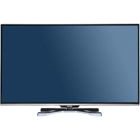 Vestel 55PF9060 Full HD LED televizyon, siyah çerçeveli ekranı ve gümüş renkli standıyla önden görünüm