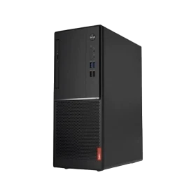 Lenovo V520 10NK0044TX siyah masaüstü bilgisayar kasası, önden ve yandan görünüm