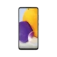 Siyah Samsung Galaxy A72 akıllı telefonun önden görünümü, tam ekran tasarım ve merkez delikli ön kamera