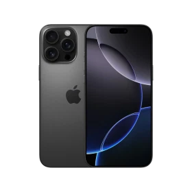 Apple iPhone 16 Pro Max Siyah Titanyum akıllı telefon, ön ekran ve arka üçlü kamera tasarımıyla görünüm